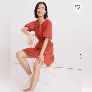 Madewell Red Seersucker Puff Sleeve Dress (large)